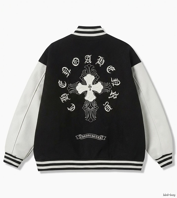 Chrome Hearts retro-style black and white baseball jacket