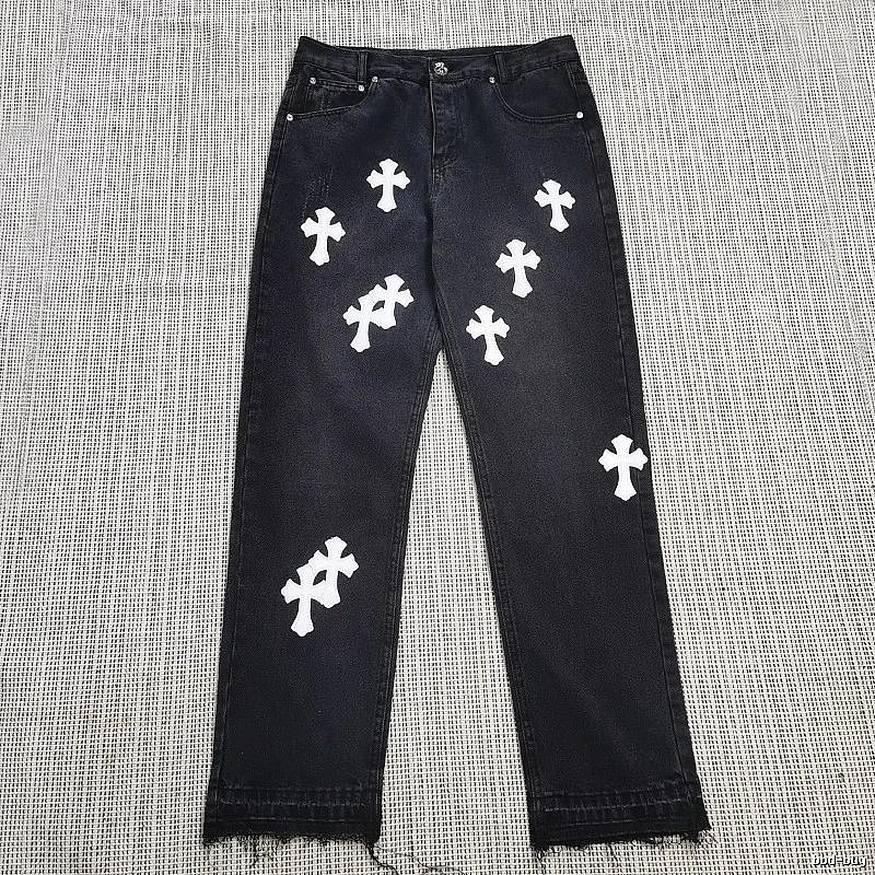 Chrome Hearts Travel Cross patch jeans White Jeans Black with Modern Look