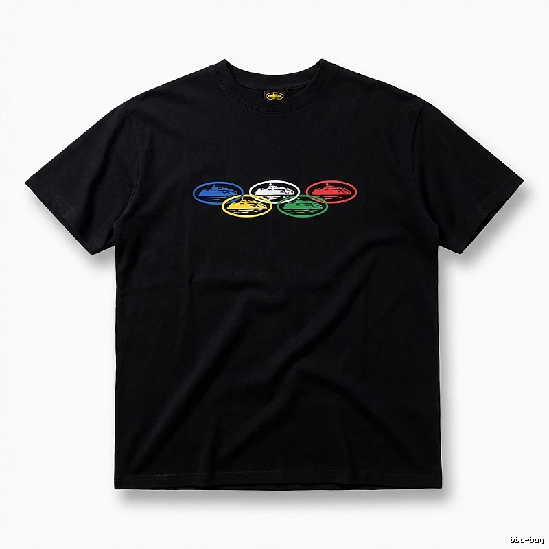 Corteiz Five-Ring Trendy and Cool Black T-shirt