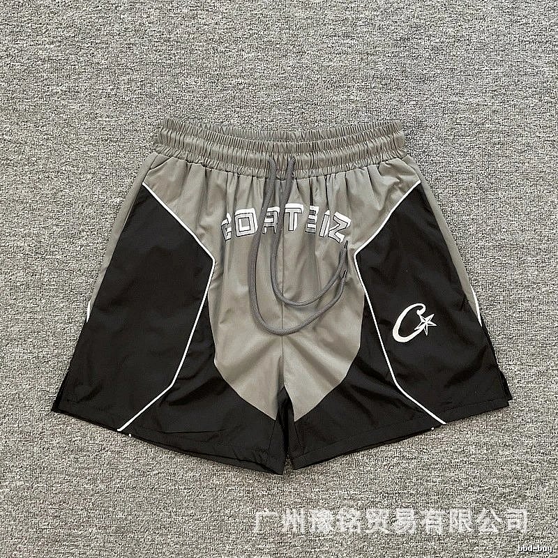 Corteiz Street Style Black and Grey Colorblock Athletic Shorts
