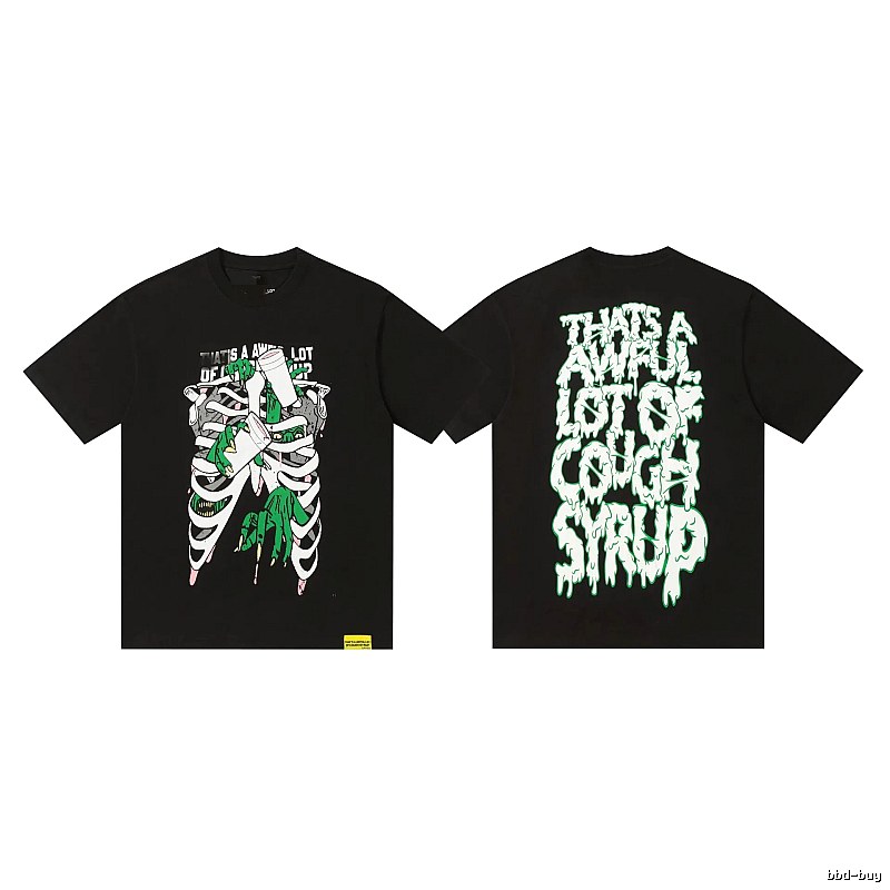 COUGH SYRUP Skull Print Dark Style Black T-shirt
