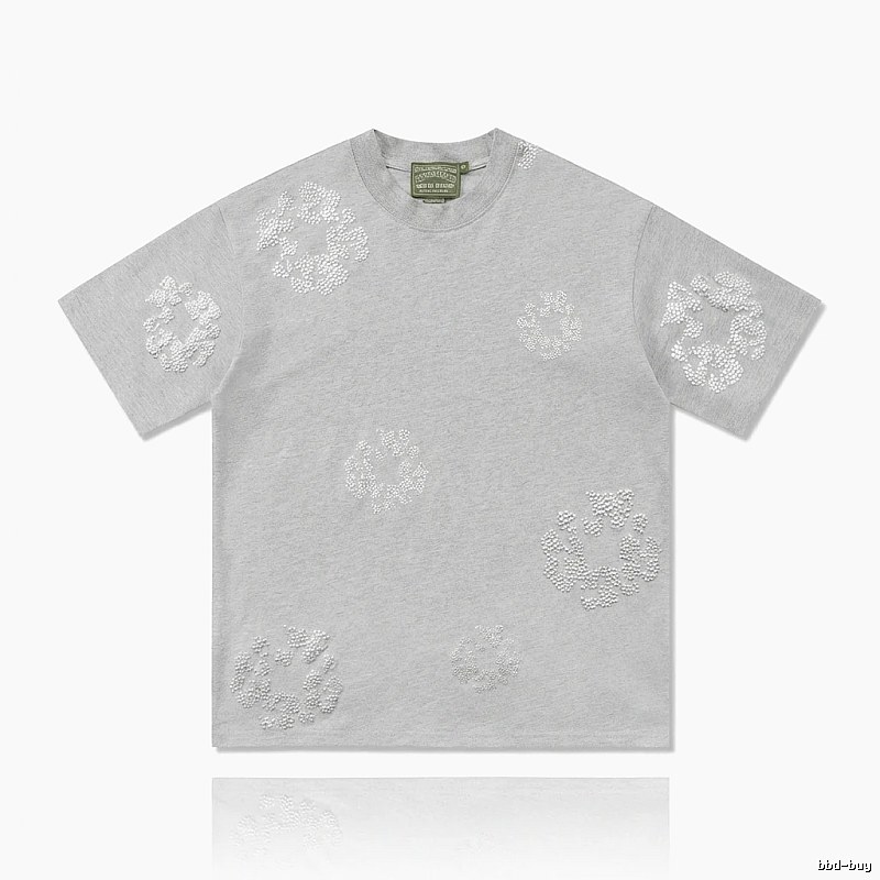 DENIM TEARS Retro - Style Light Gray T - Shirt