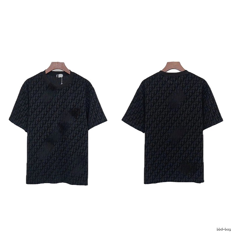 Dior All-over Monogram Print Light Luxury Style Black T-Shirt