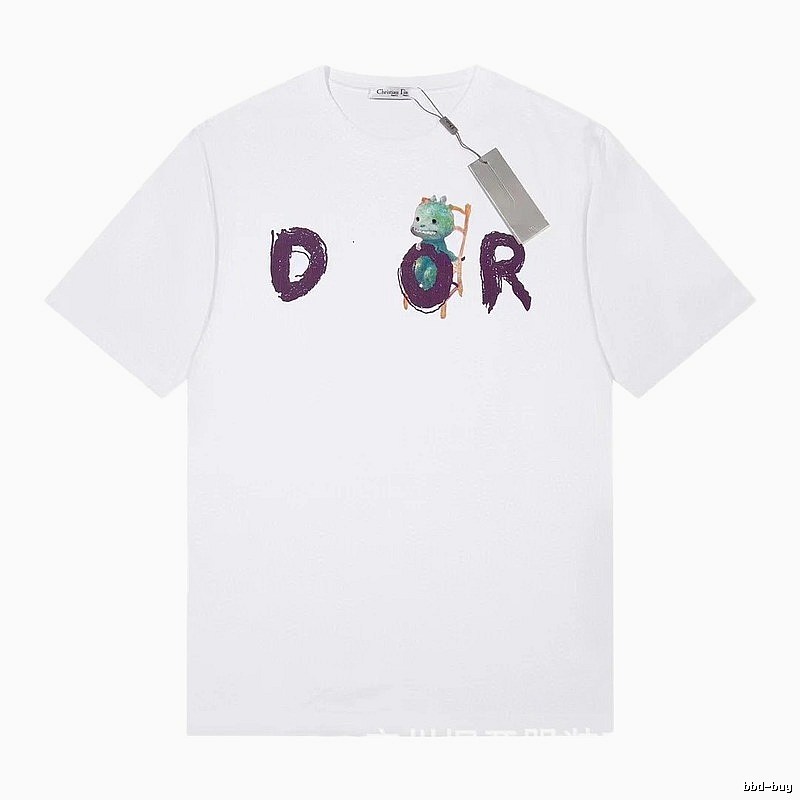 Dior Dinosaur Graffiti Cool Trendy White Short-sleeve T-shirt