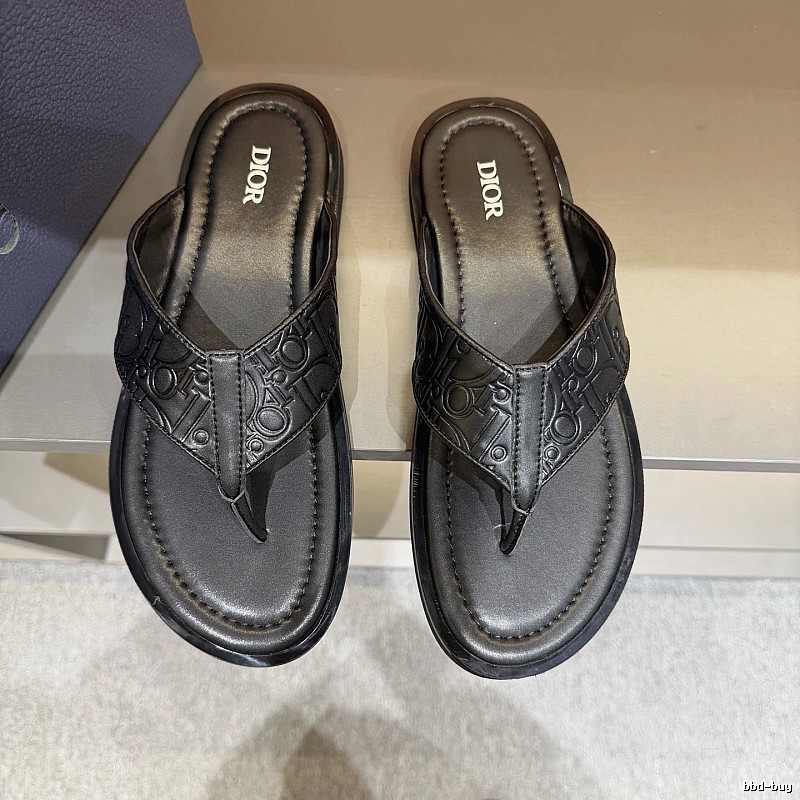 Dior Embossed Oblique Light Luxury Style Black Flip-Flops