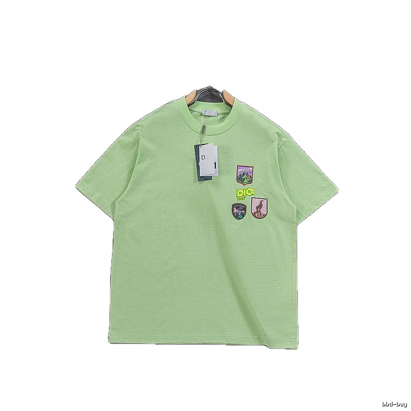 Dior Embroidered Badge Casual Style Lime Green T-Shirt