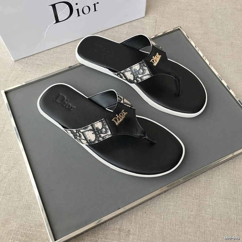 Dior Monogram Light Luxury Style Black and White Colorblock Flip-Flops