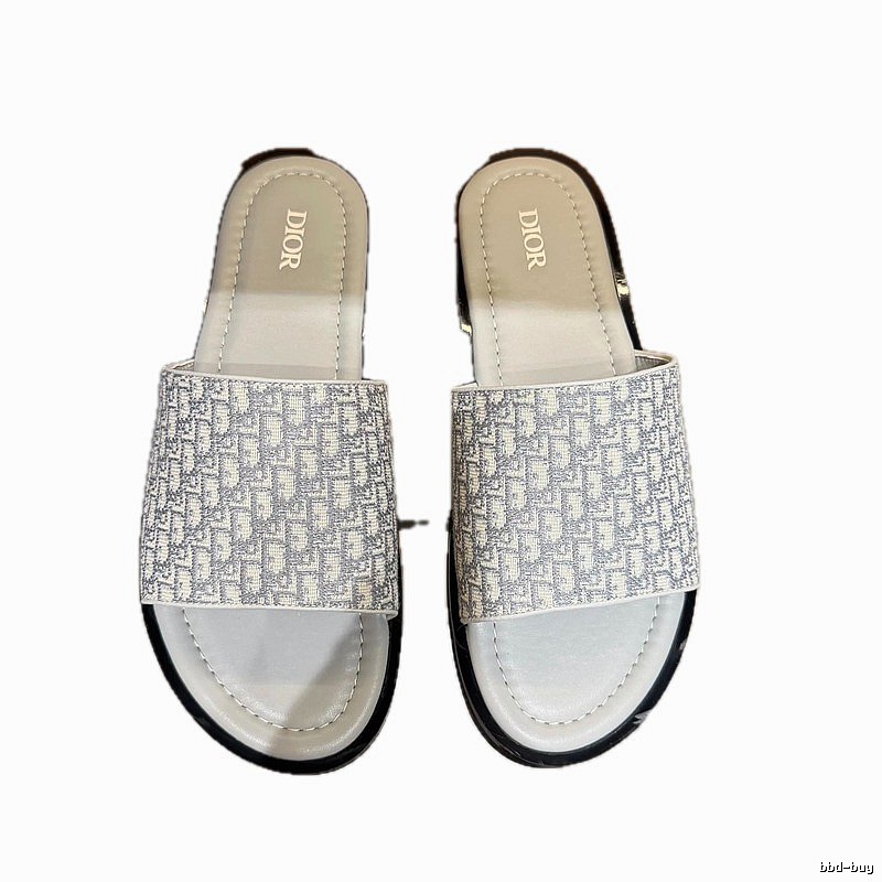 Dior Monogram Light Luxury Style Light Gray Slides