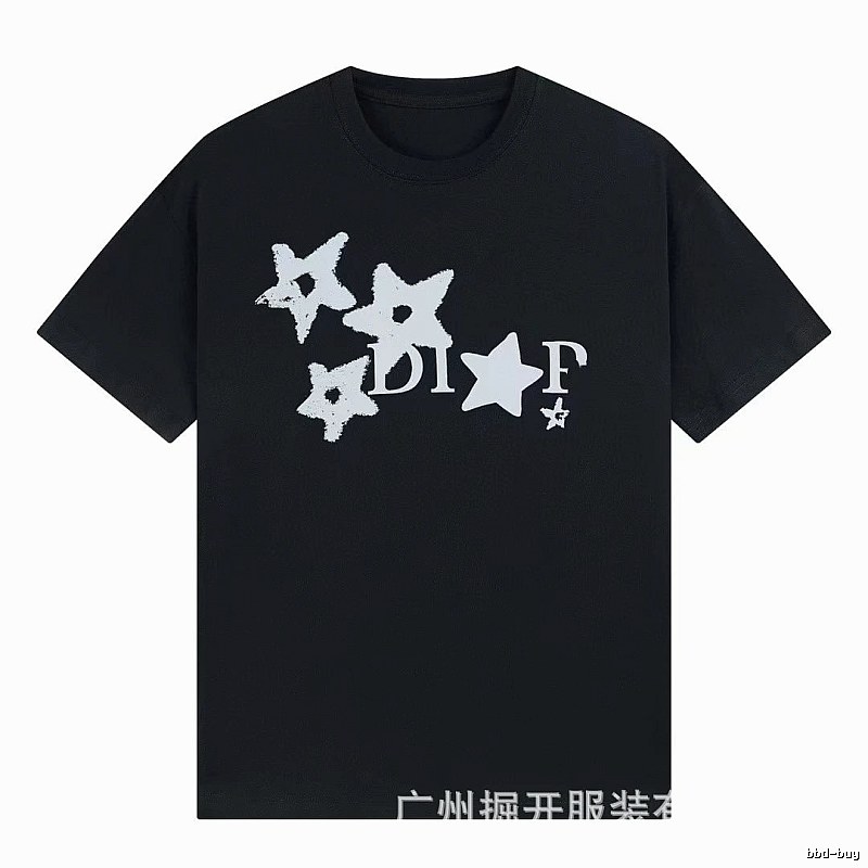 Dior Star Print Street Style Black T-Shirt