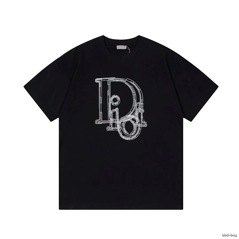 Dior Trendy Cool Line Print Black Short Sleeve T-Shirt