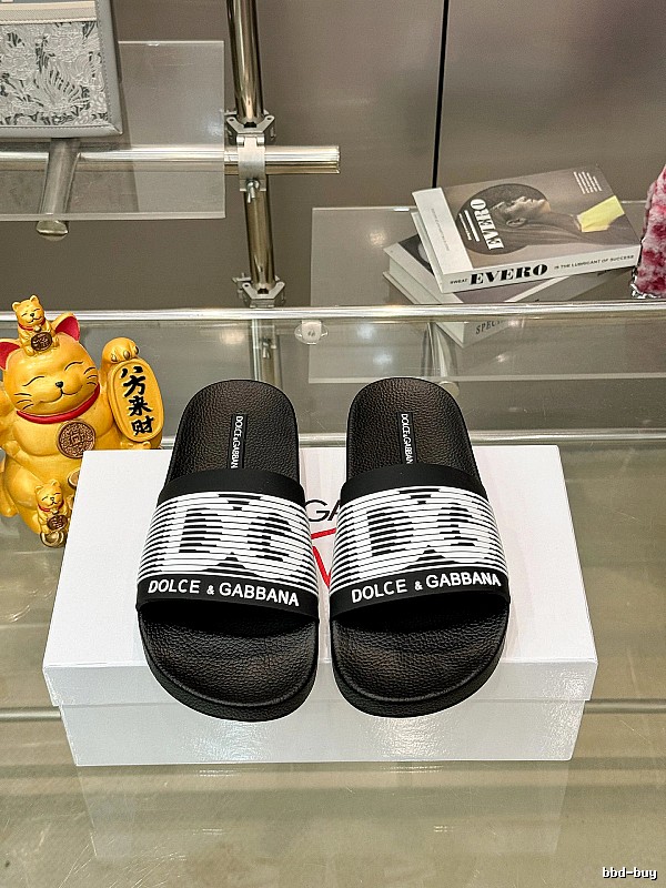 Dolce & Gabbana DG Black and White Striped Casual Slippers