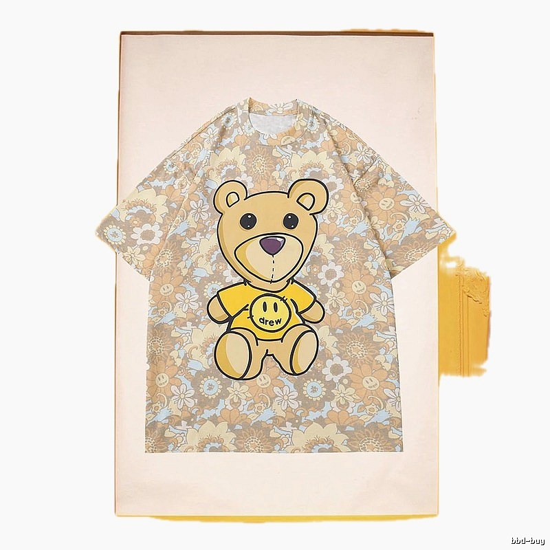 DREW Bear All-over Print Vintage Style Khaki Short Sleeve T-shirt