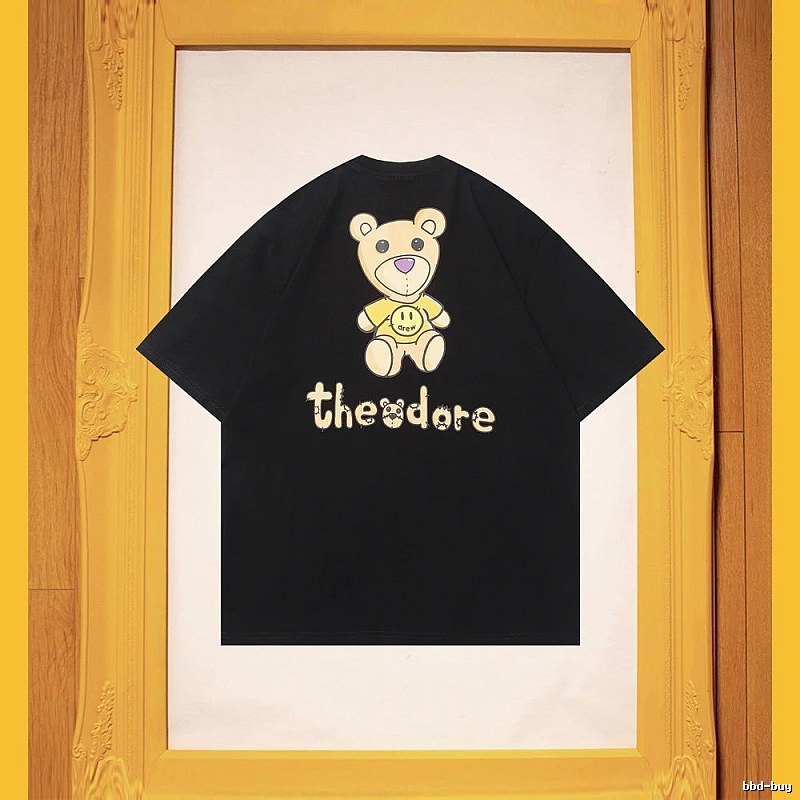 DREW Bear Print Streetwear Brand Black Short Sleeve T-shirt