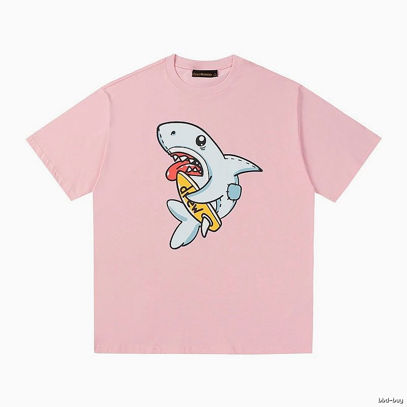 DREW Cartoon Style Shark Print Pink T-shirt