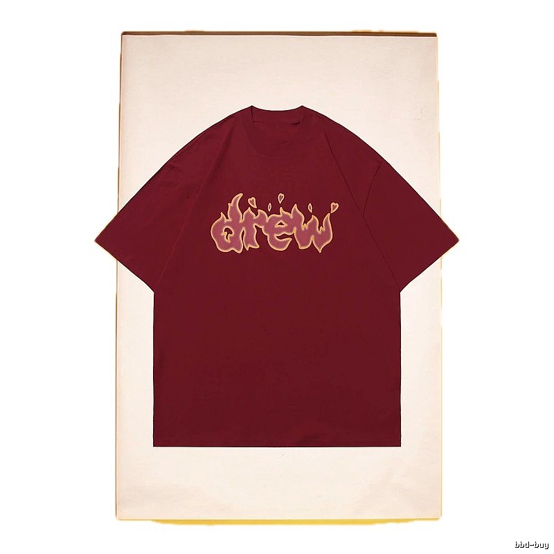 DREW Flame Heart Street Style Burgundy Short Sleeve T-Shirt