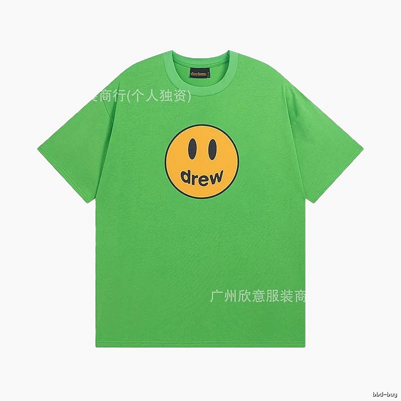 DREW Smiley Face Street Style Green Short Sleeve T-Shirt