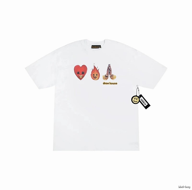 DrewHouse Heart Flame Print Street Style White T-shirt