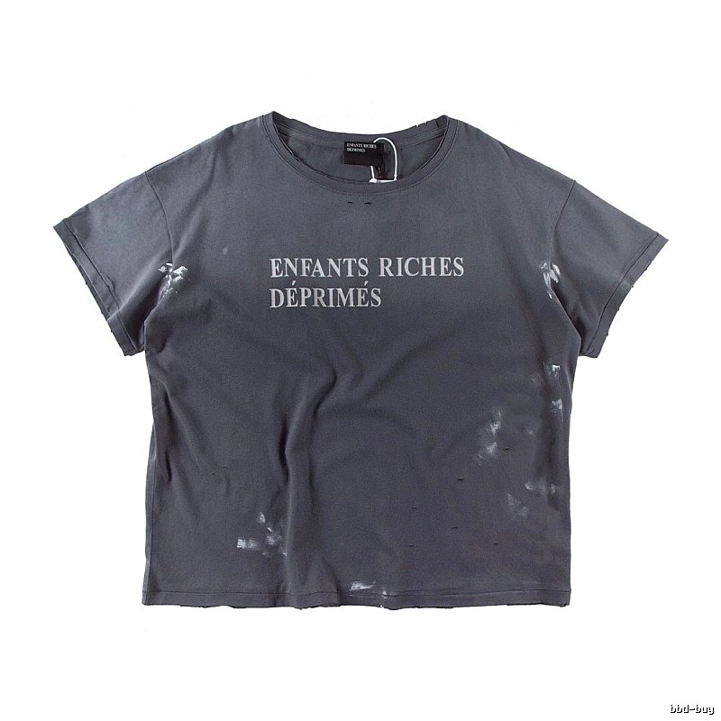 ERD Ink-splatter Distressed Vintage Style Gray Short Sleeve T-shirt
