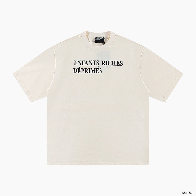 ERD Letter Print Minimalist Style Off-white Short-sleeve T-shirt