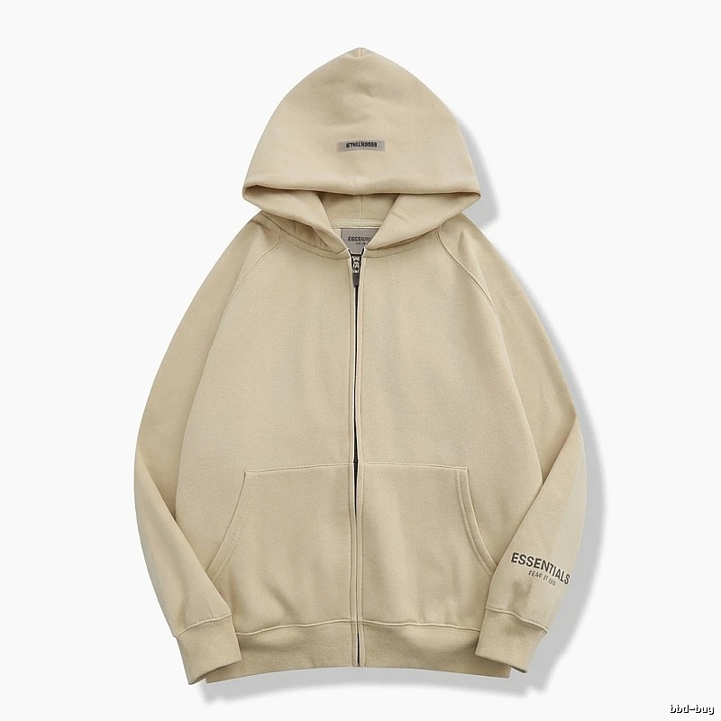 ESSENTIALS minimalist style beige hooded sweatshirt with drawstring