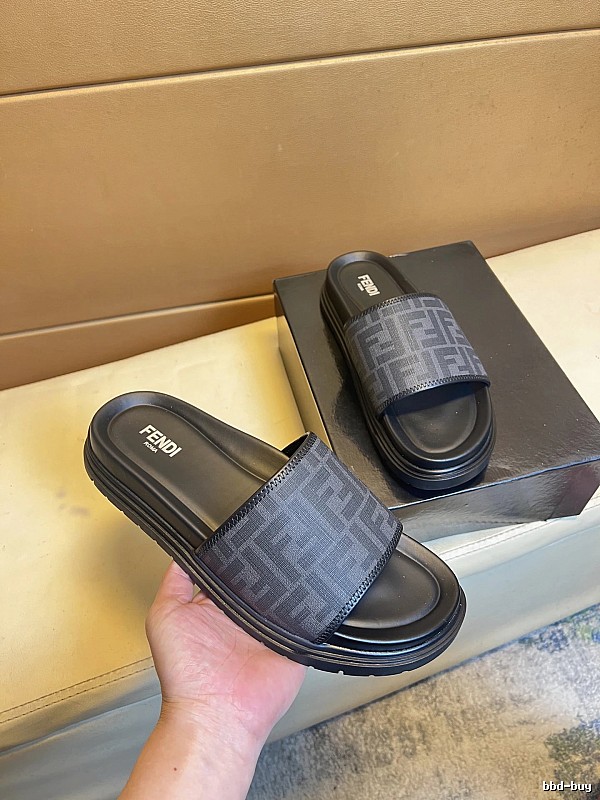 Fendi Double F Monogram Vintage Black and Grey Slippers