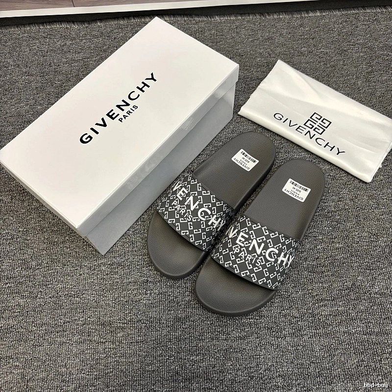 Givenchy All-Over Monogram Streetwear Style Dark Gray Slides