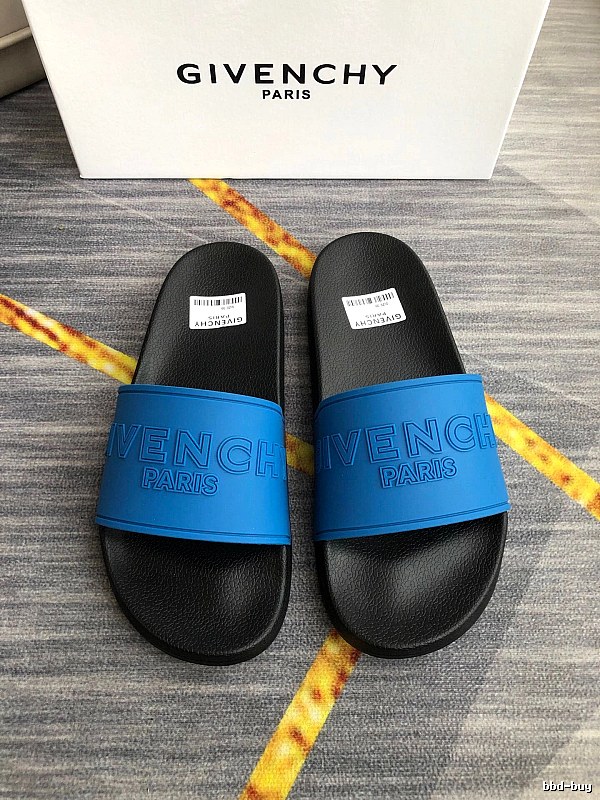 Givenchy Classic Embossed Edgy Blue & Black One-Strap Slide Sandals