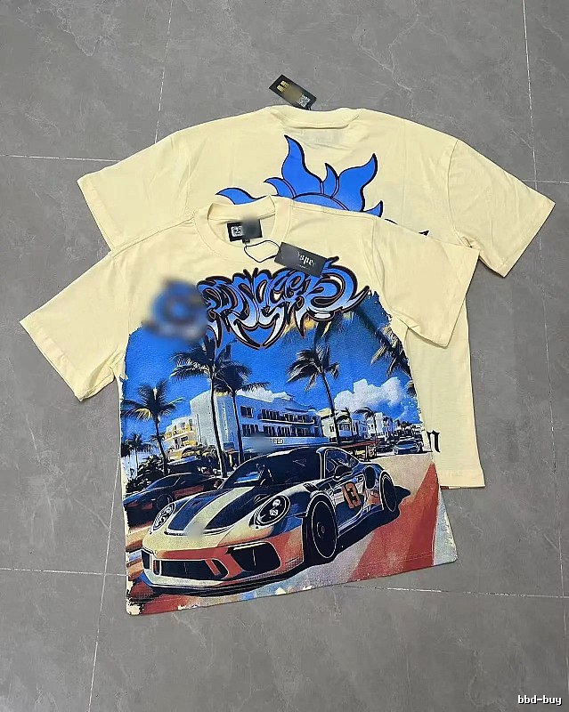 GOD Sports Car Print Street Style Beige Short Sleeve T-Shirt