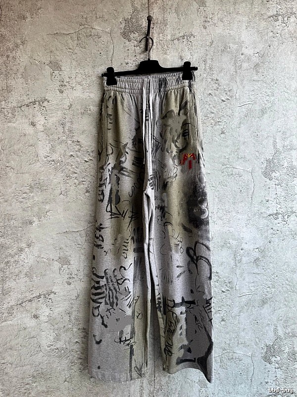 Grey Botanical Pattern Wide-Leg Pants