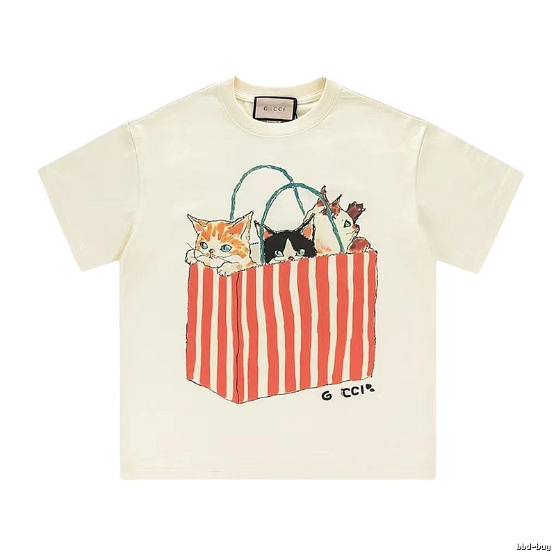 Gucci Cat Print Vintage Off-white T-Shirt