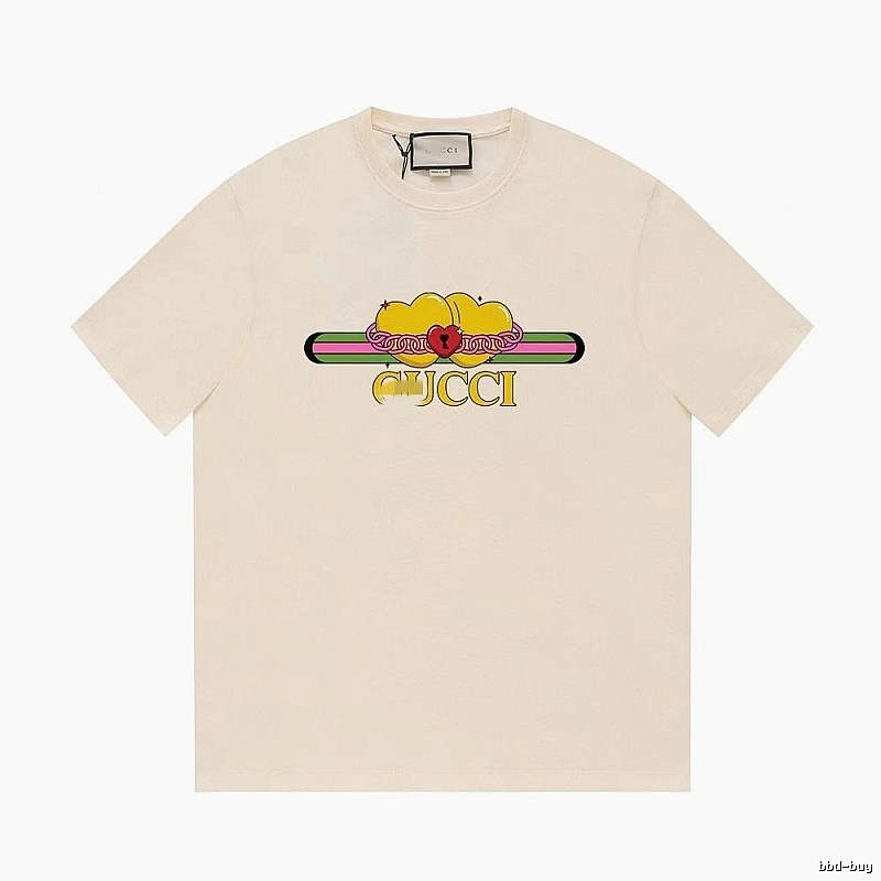 Gucci Double Heart Print Casual Style Off-White T-Shirt