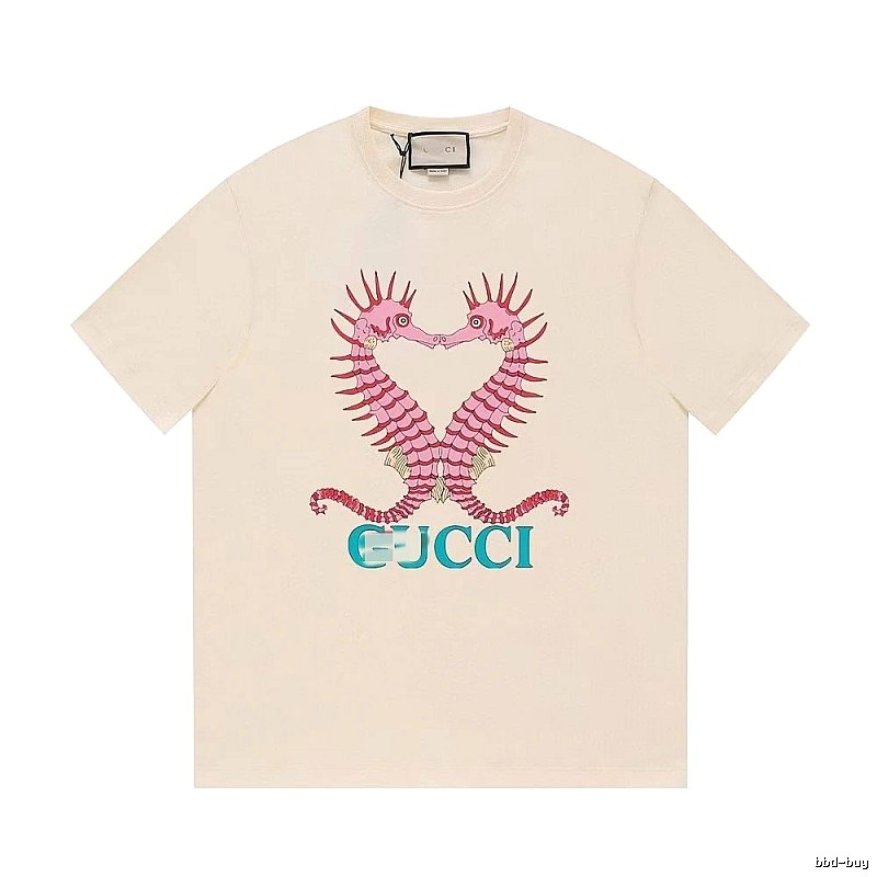 Gucci Seahorse Print Trendy Off-white Short Sleeve T-shirt