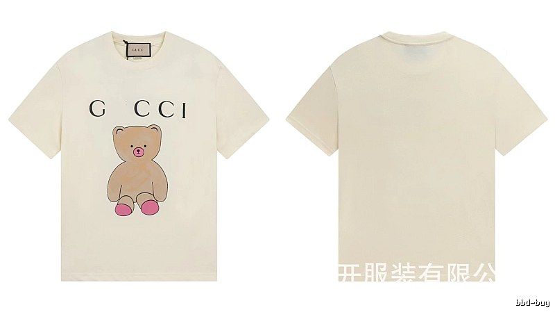Gucci Teddy Bear Print Casual Style Off-White T-Shirt