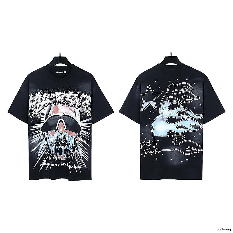 Hellstar Flame Print Street Style Black T-Shirt