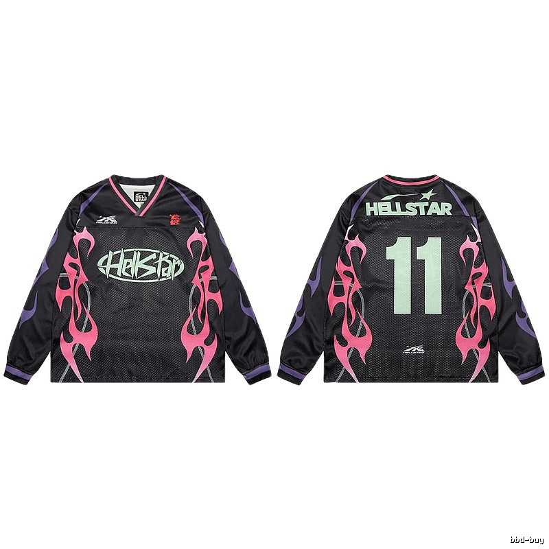 Hellstar Flame Street Style Black and Pink Jersey