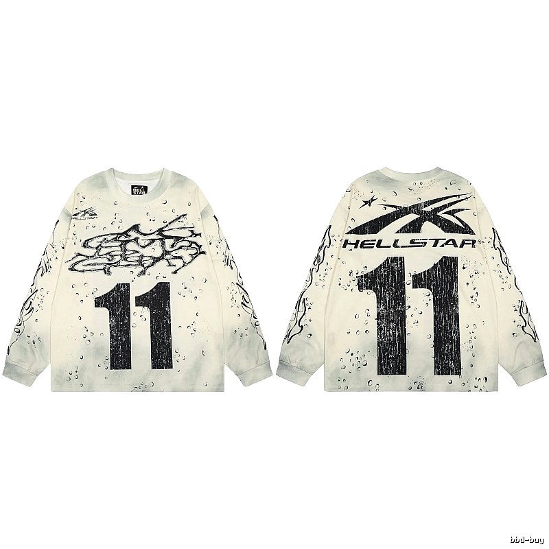 Hellstar No.11 Distressed Street Style Off-white Long Sleeve T-shirt