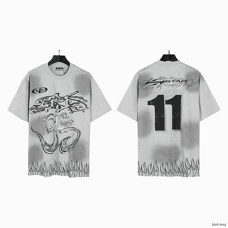 Hellstar No.11 Flame Street Style Gray T-Shirt