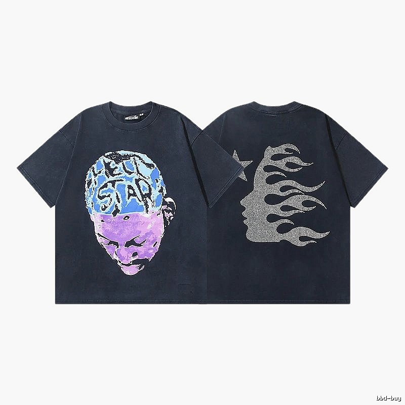 Hellstar Portrait Print Street Style Black T-Shirt