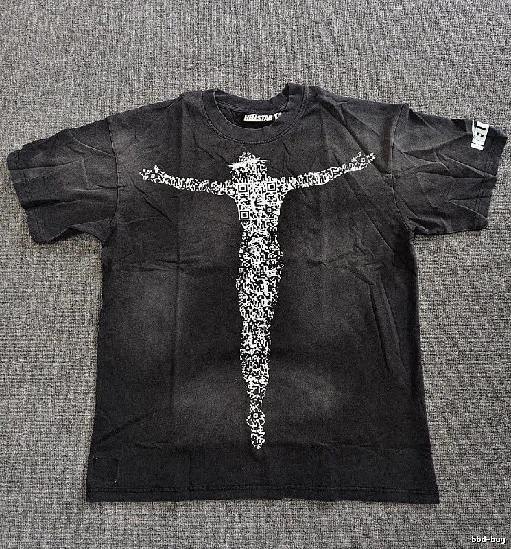 Hellstar QR Code Jesus Street Style Distressed Black T-Shirt