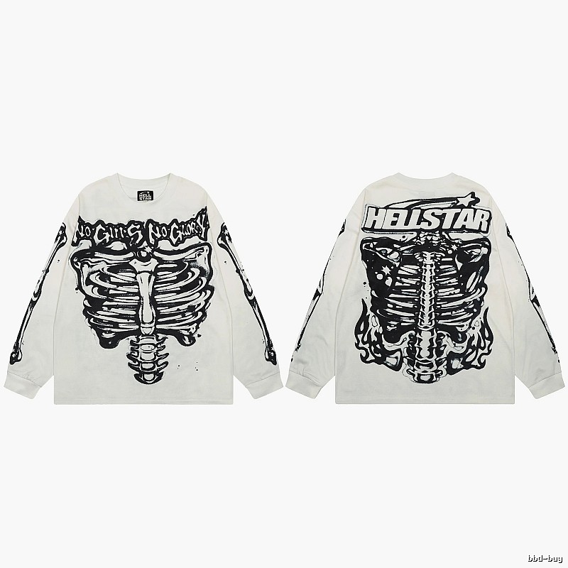 Hellstar Skull Print Dark Style Off-white Long Sleeve T-Shirt