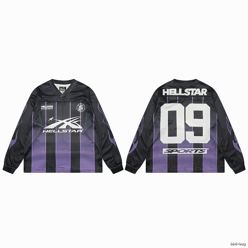 Hellstar Sporty Street Style Black and Purple Long-Sleeve Jersey