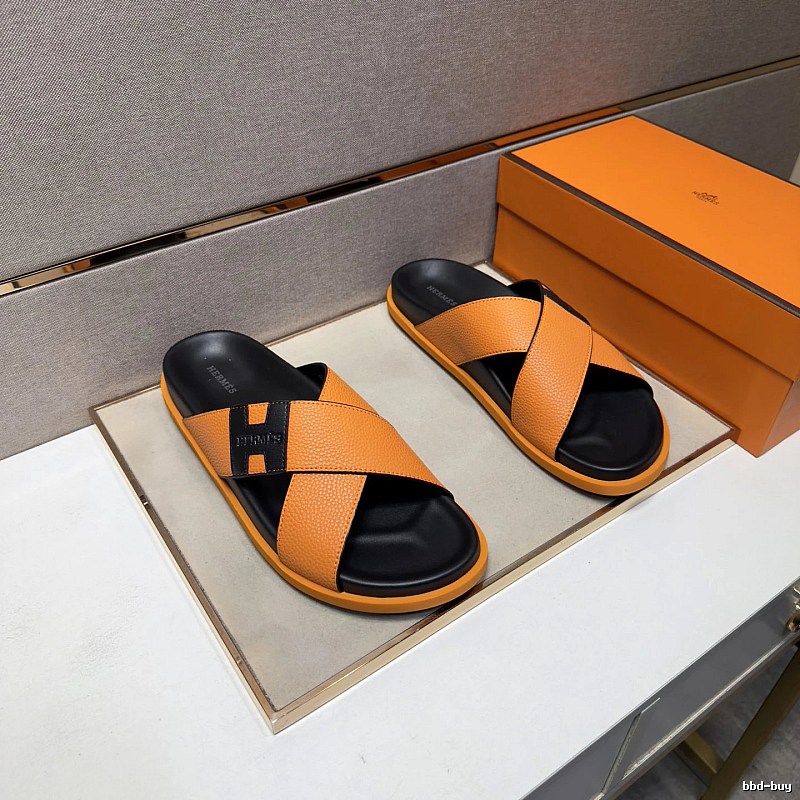 Hermès Cross-Strap Light Luxury Casual Orange Slide Sandals