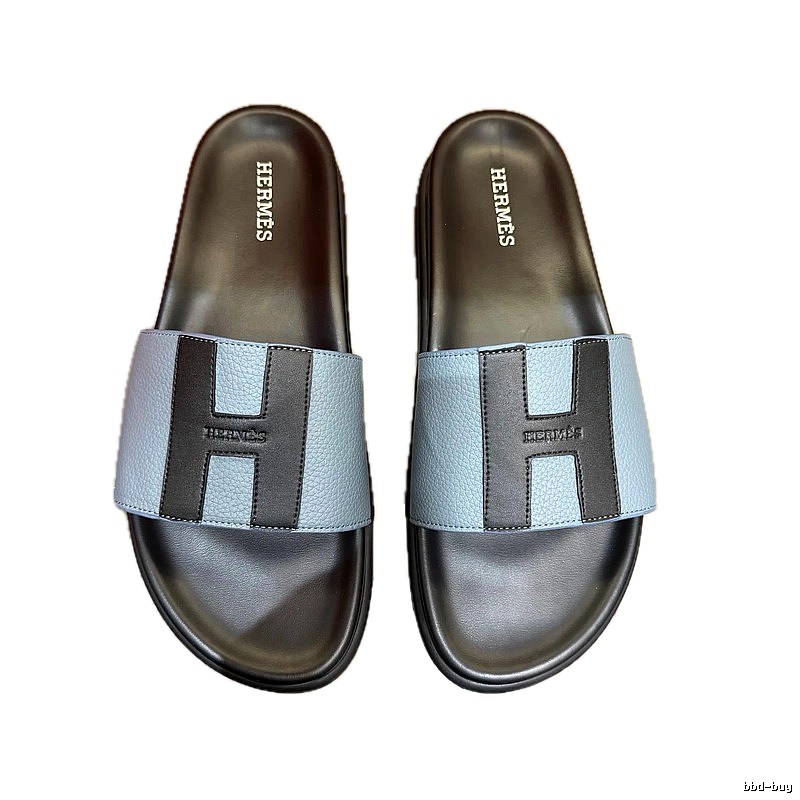 Hermès H Collection Minimalist Style Dusty Blue Slides