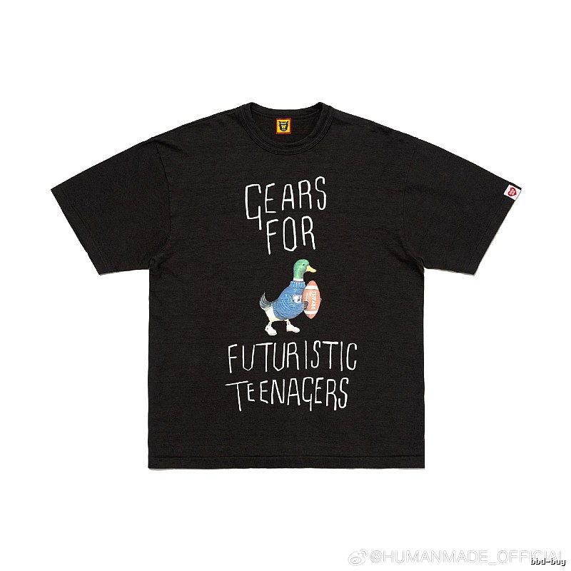 HUMAN MADE Green Duck Print Vintage Style Black T-Shirt