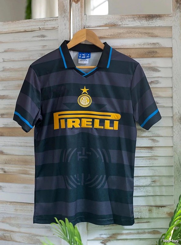 Inter Milan Urban Brehme #3 soccer jersey Blue Black Striped with Statement Pattern