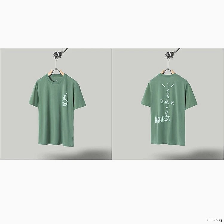 Jordan x Travis Scott Co-branded Street Style Pea Green T-Shirt