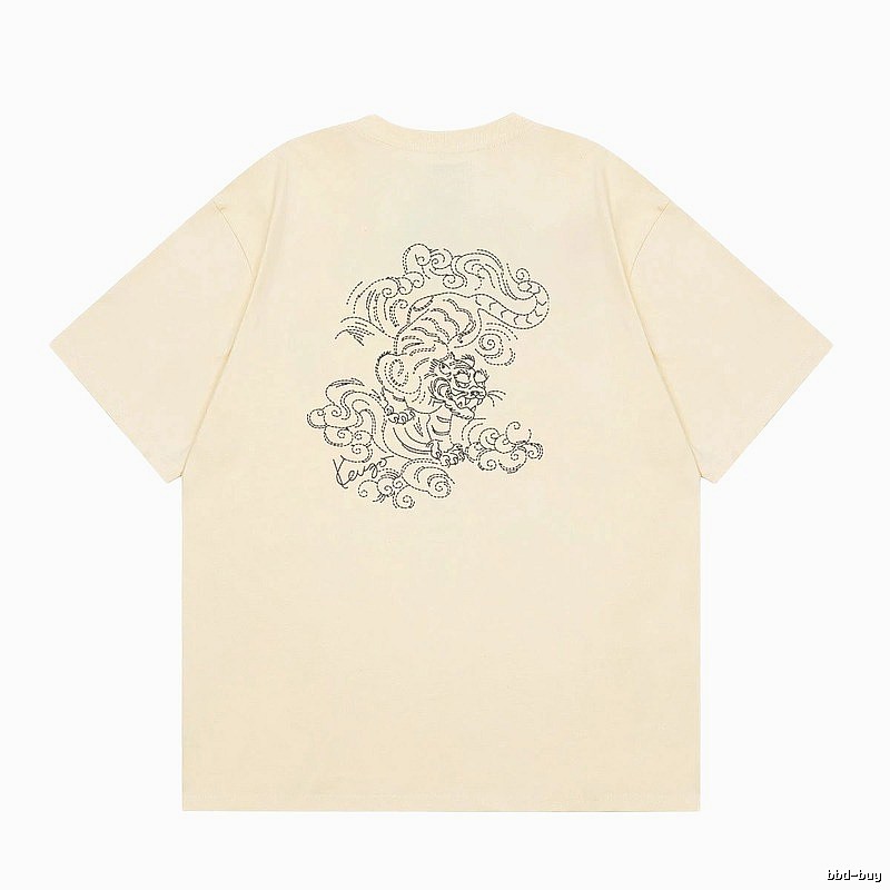 KENZO Auspicious Cloud Tiger Embroidery Chinese Style Beige Apricot Short Sleeve T-Shirt