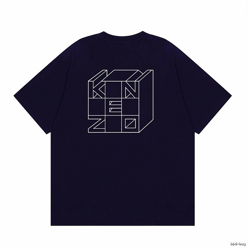 KENZO Geometric Lines Trendy Style Navy Blue T-Shirt