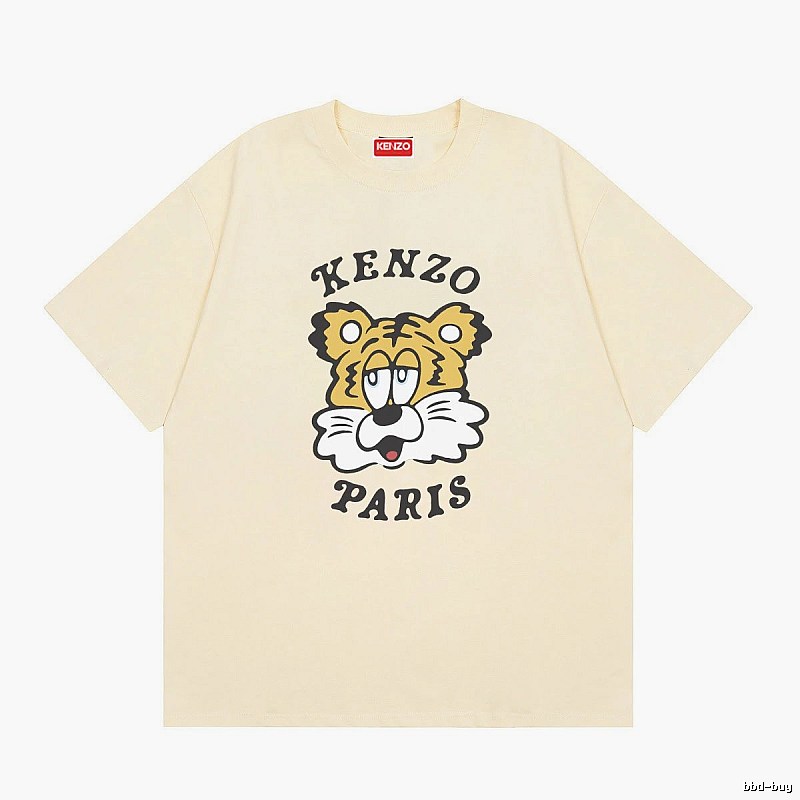 KENZO Tiger Head Print Trendy Style Beige T-shirt