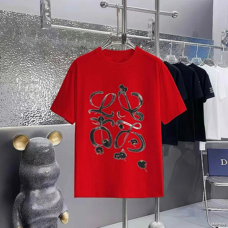 LOEWE Graffiti Casual Style Red Short-sleeve T-shirt